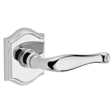 Baldwin Passage Door Lever with Traditional Arch Rose in Polished Chrome