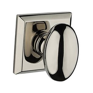 Baldwin Passage Ellipse Door Knob with Traditional Square Rose in Polished Nickel