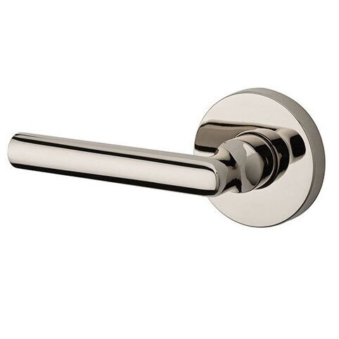 Baldwin Passage Tube Door Lever with Contemporary Round Rose in Polished Nickel