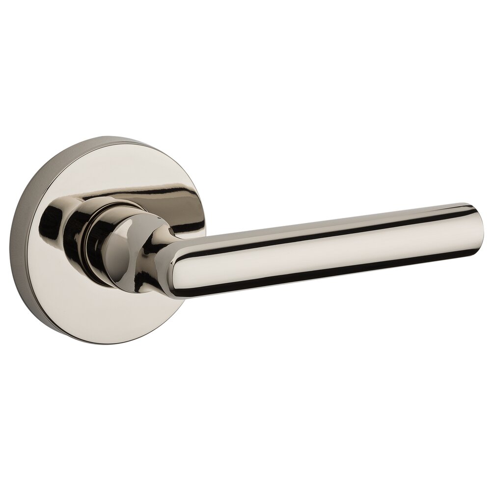 Baldwin Passage Tube Door Lever with Contemporary Round Rose in Polished Nickel