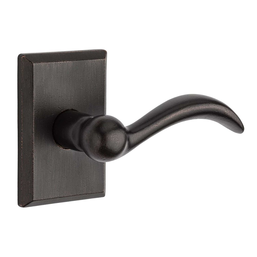 Baldwin Privacy Rustic Square Rose with Right Handed Rustic Arch Lever in Dark Bronze