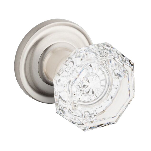 Baldwin Privacy Crystal Door Knob with Traditional Round Rose in Satin Nickel