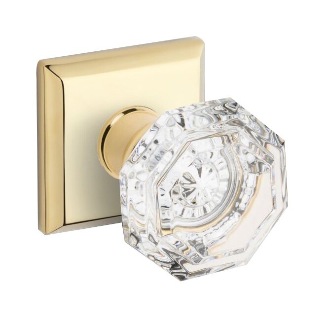 Baldwin Privacy Crystal Door Knob with Traditional Square Rose in Polished Brass