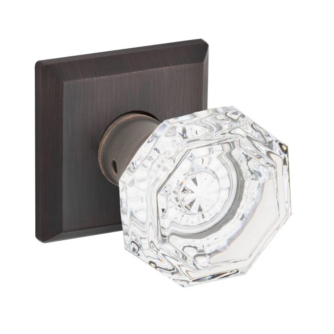 Baldwin Privacy Crystal Door Knob with Traditional Square Rose in Venetian Bronze