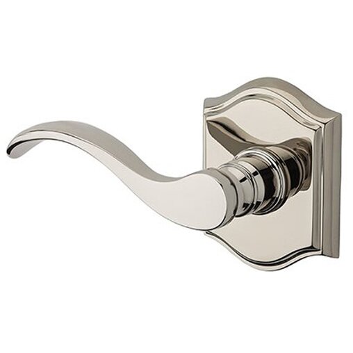 Baldwin Left Handed Privacy Curve Door Lever with Traditional Arch Rose in Polished Nickel