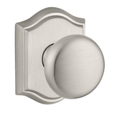 Baldwin Privacy Door Knob with Traditional Arch Rose in Satin Nickel