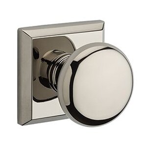 Baldwin Privacy Round Door Knob with Traditional Square Rose in Polished Nickel