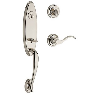 Baldwin Left Handed Single Cylinder Chesapeake Handleset with Curve Door Lever with Traditional Round Rose in Polished Nickel