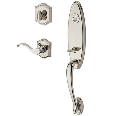 Baldwin Right Handed Single Cylinder Chesapeake Handleset with Curve Door Lever with Traditional Arch Rose in Polished Nickel