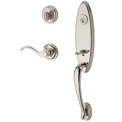 Baldwin Right Handed Single Cylinder Chesapeake Handleset with Curve Door Lever with Traditional Round Rose in Polished Nickel