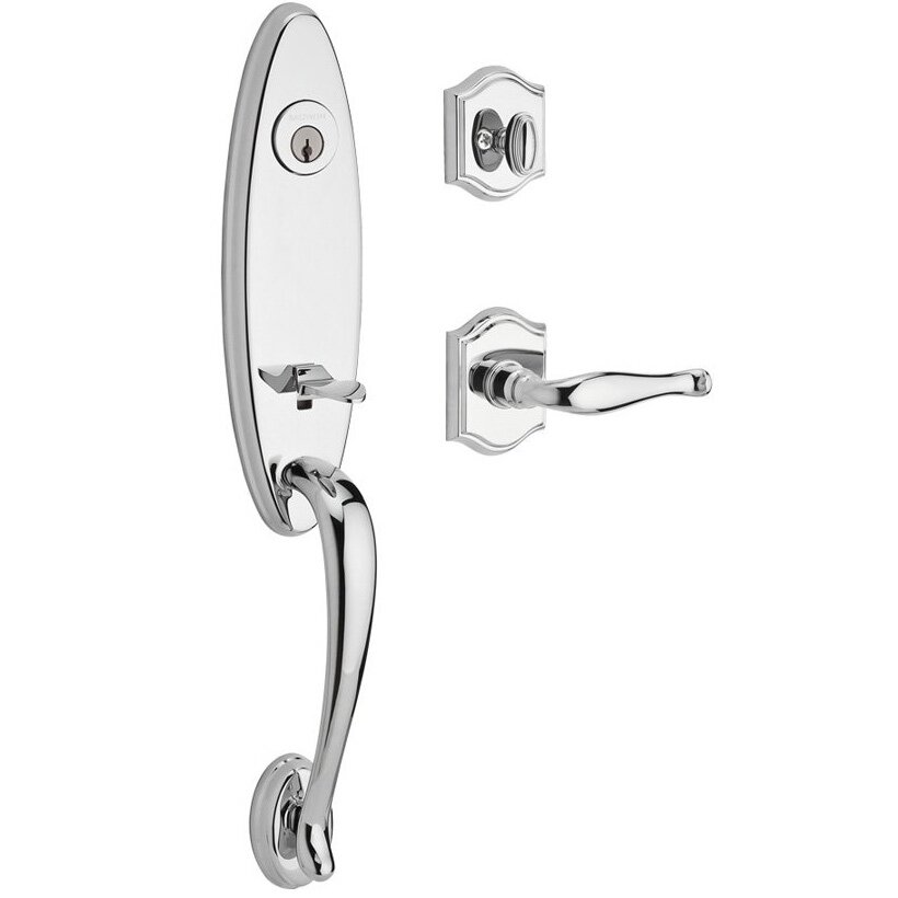 Baldwin Handleset with Left Handed Decorative Lever and Traditional Arch Rose in Polished Chrome