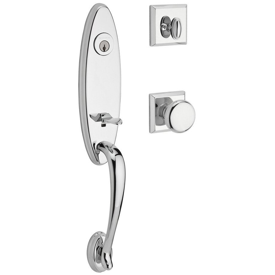 Baldwin Handleset with Round Knob and Traditional Square Rose in Polished Chrome
