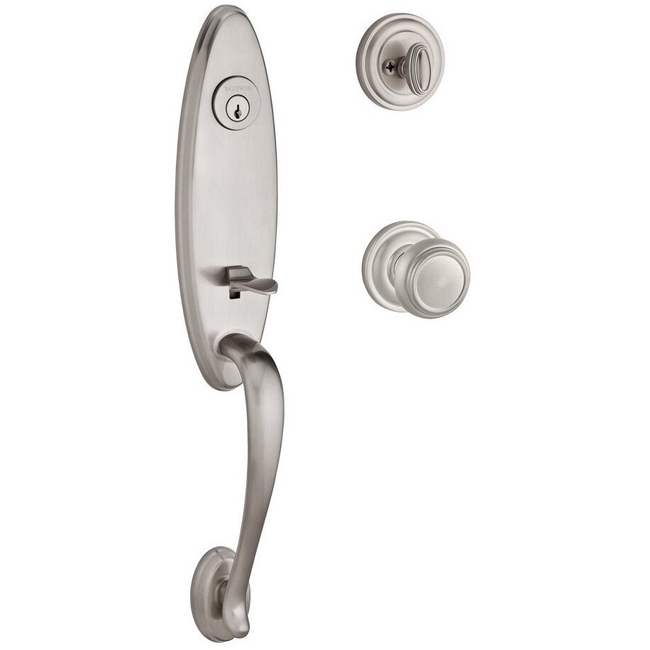 Baldwin Handleset with Traditional Knob and Traditional Round Rose in Satin Nickel