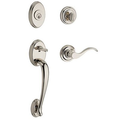 Baldwin Left Handed Single Cylinder Columbus Handleset with Curve Door Lever with Traditional Round Rose in Polished Nickel