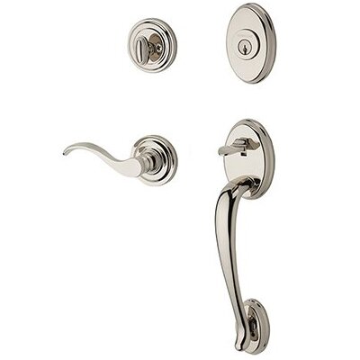 Baldwin Right Handed Single Cylinder Columbus Handleset with Curve Door Lever with Traditional Round Rose in Polished Nickel