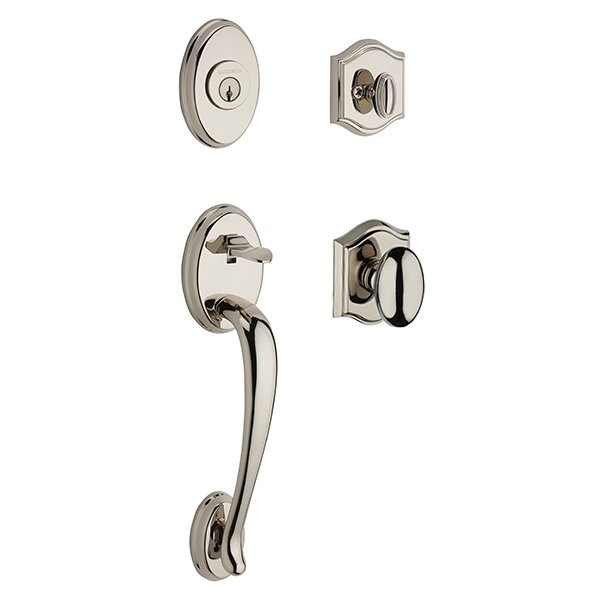 Baldwin Single Cylinder Columbus Handleset with Ellipse Door Knob with Traditional Arch Rose in Polished Nickel
