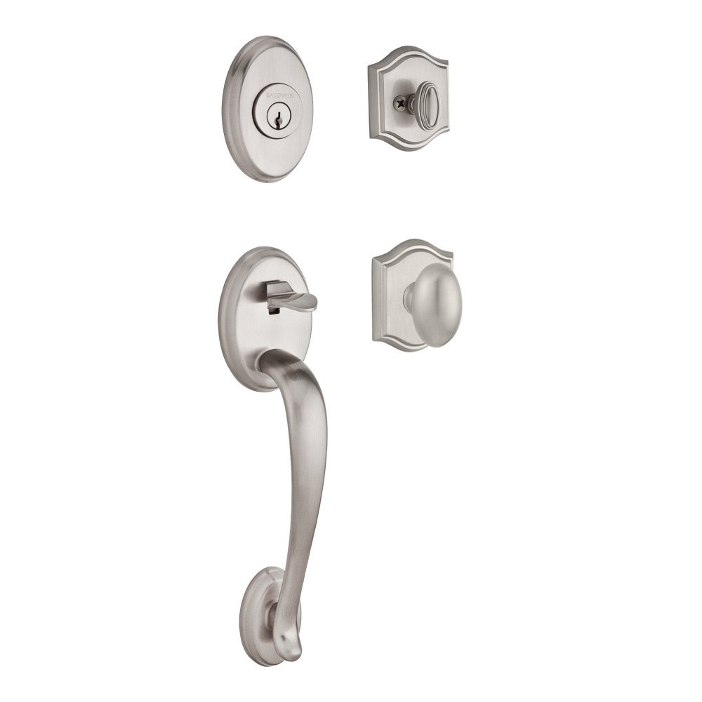 Baldwin Handleset with Ellipse Knob and Traditional Arch Rose in Satin Nickel