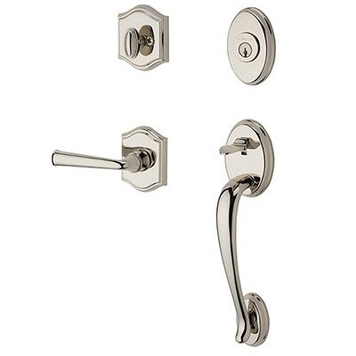 Baldwin Right Handed Single Cylinder Columbus Handleset with Federal Door Lever with Traditional Arch Rose in Polished Nickel