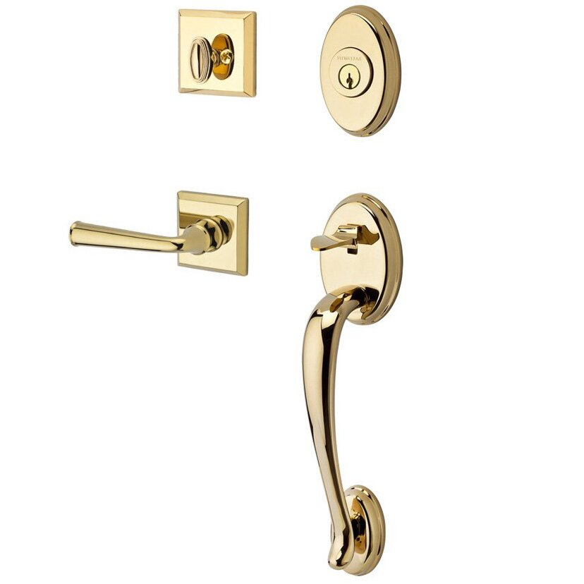 Baldwin Handleset with Right Handed Federal Lever and Traditional Square Rose in Polished Brass