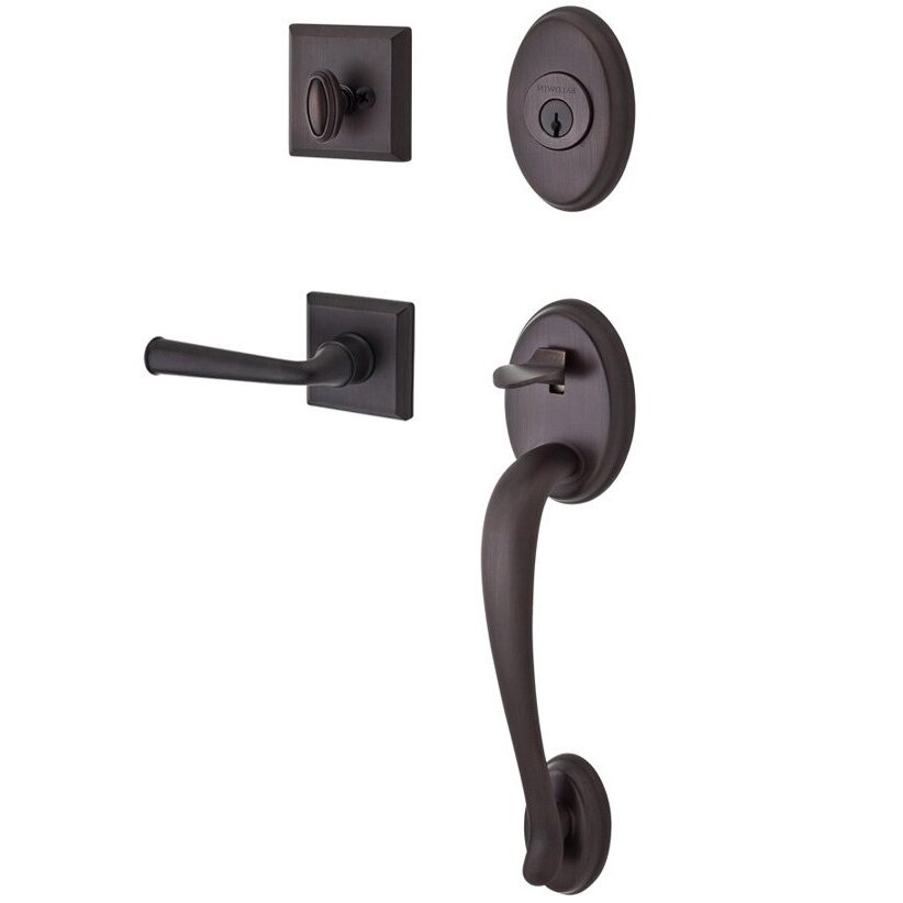 Baldwin Handleset with Right Handed Federal Lever and Traditional Square Rose in Venetian Bronze