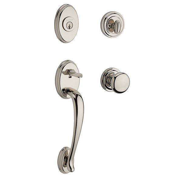Baldwin Single Cylinder Columbus Handleset with Round Door Knob with Traditional Round Rose in Polished Nickel