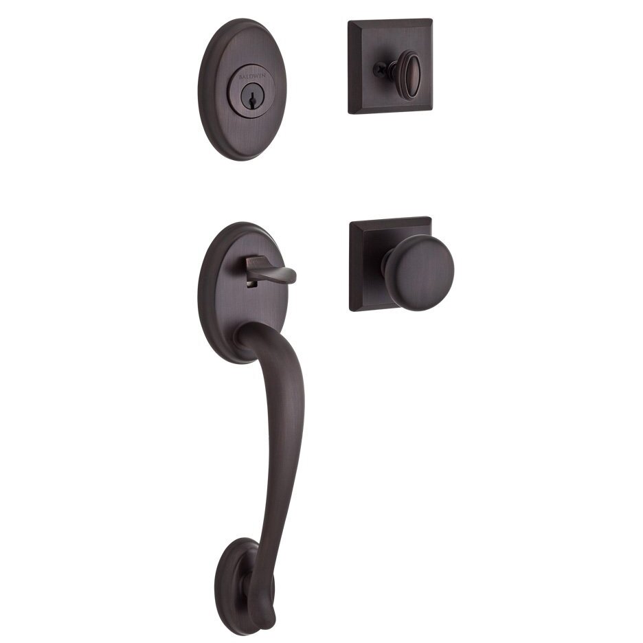 Baldwin Handleset with Round Knob and Traditional Square Rose in Venetian Bronze