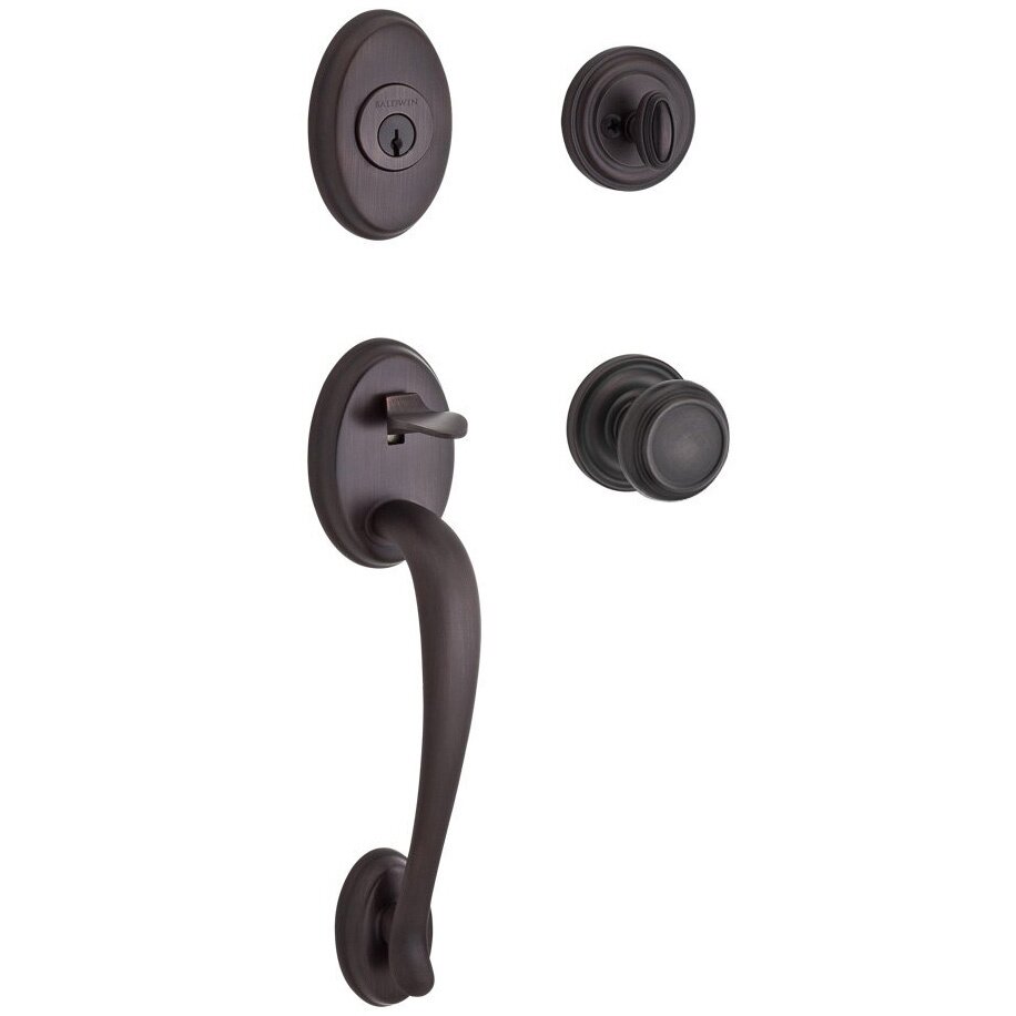 Baldwin Handleset with Traditional Knob and Traditional Round Rose in Venetian Bronze