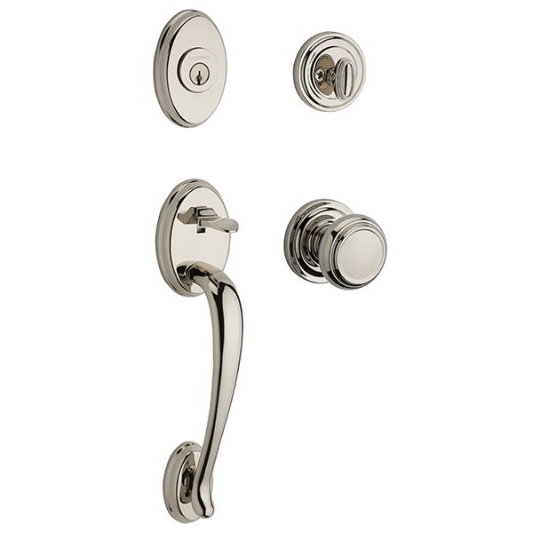 Baldwin Single Cylinder Columbus Handleset with Traditional Door Knob with Traditional Round Rose in Polished Nickel