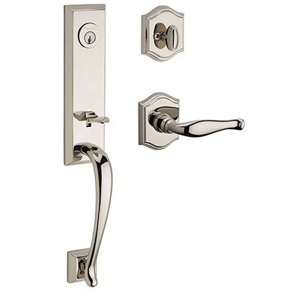 Baldwin Left Handed Single Cylinder Del Mar Handleset with Decorative Door Lever with Traditional Arch Rose in Polished Nickel
