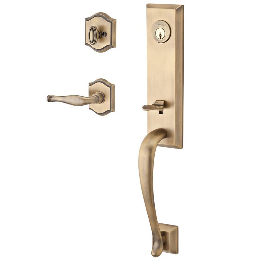 Baldwin Handleset with Right Handed Decorative Lever and Traditional Arch Rose in Matte Brass & Black