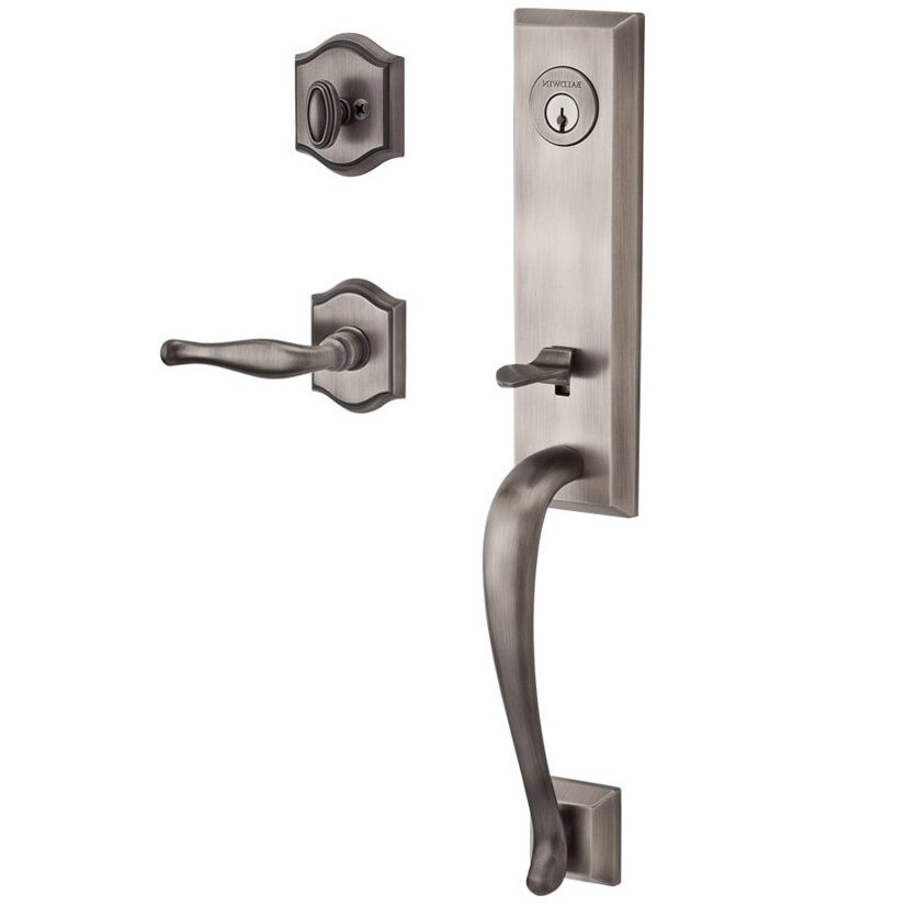 Baldwin Handleset with Right Handed Decorative Lever and Traditional Arch Rose in Matte Antique Nickel