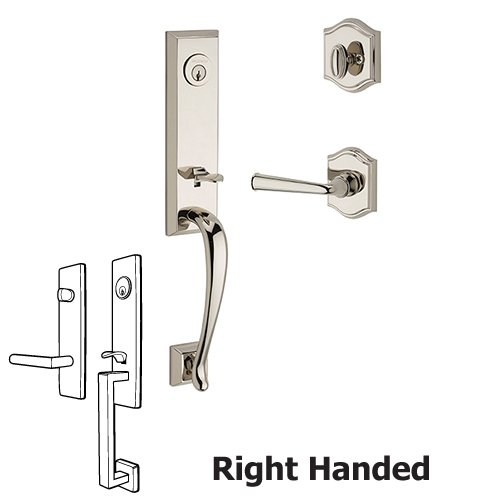 Baldwin Right Handed Single Cylinder Del Mar Handleset with Federal Door Lever with Traditional Arch Rose in Polished Nickel