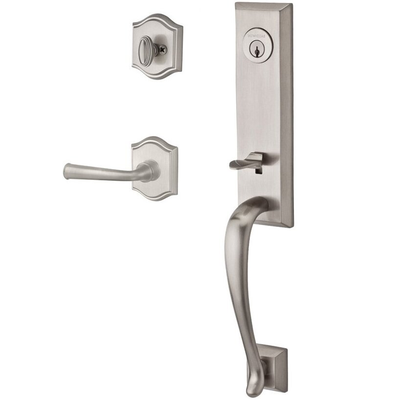 Baldwin Handleset with Right Handed Federal Lever and Traditional Arch Rose in Satin Nickel