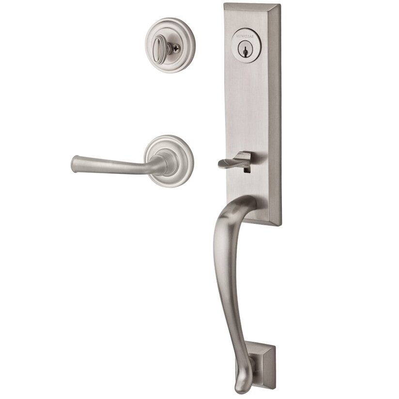 Baldwin Handleset with Right Handed Federal Lever and Traditional Round Rose in Satin Nickel