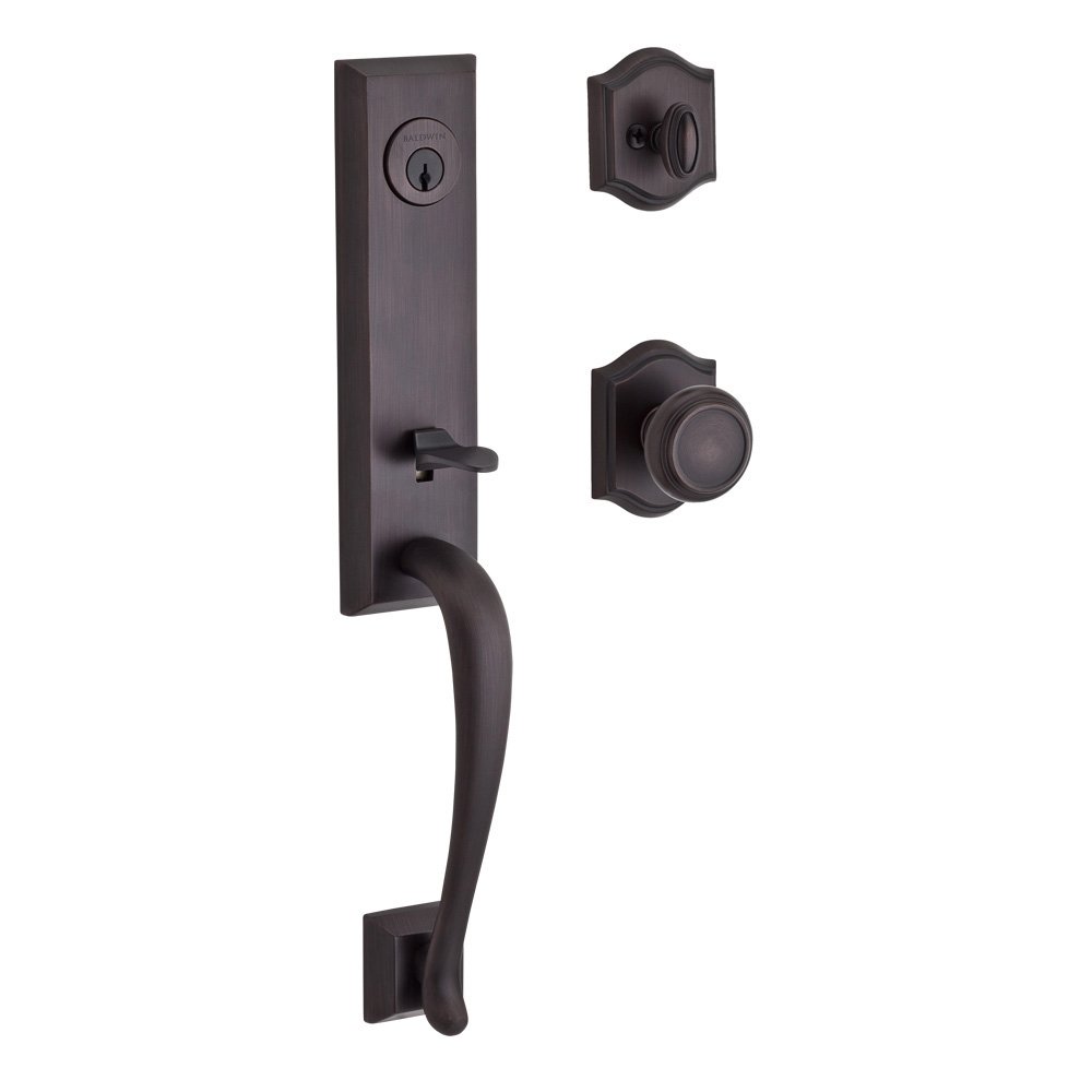 Baldwin Handleset with Traditional Knob and Traditional Arch Rose in Venetian Bronze