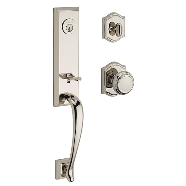 Baldwin Single Cylinder Del Mar Handleset with Traditional Door Knob with Traditional Arch Rose in Polished Nickel