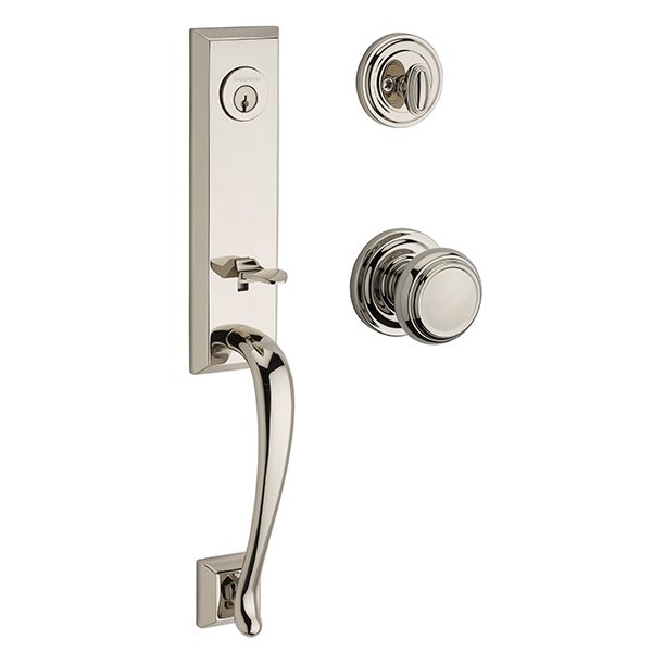 Baldwin Single Cylinder Del Mar Handleset with Traditional Door Knob with Traditional Round Rose in Polished Nickel