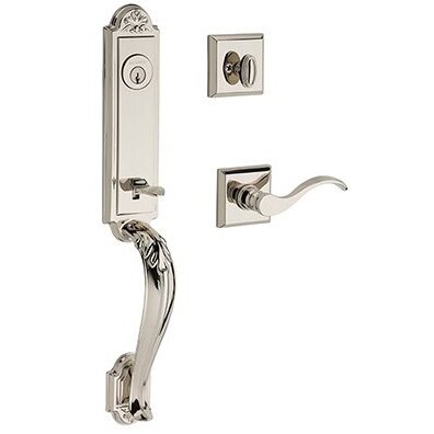 Baldwin Left Handed Single Cylinder Elizabeth Handlest with Curve Door Lever with Traditional Square Rose in Polished Nickel