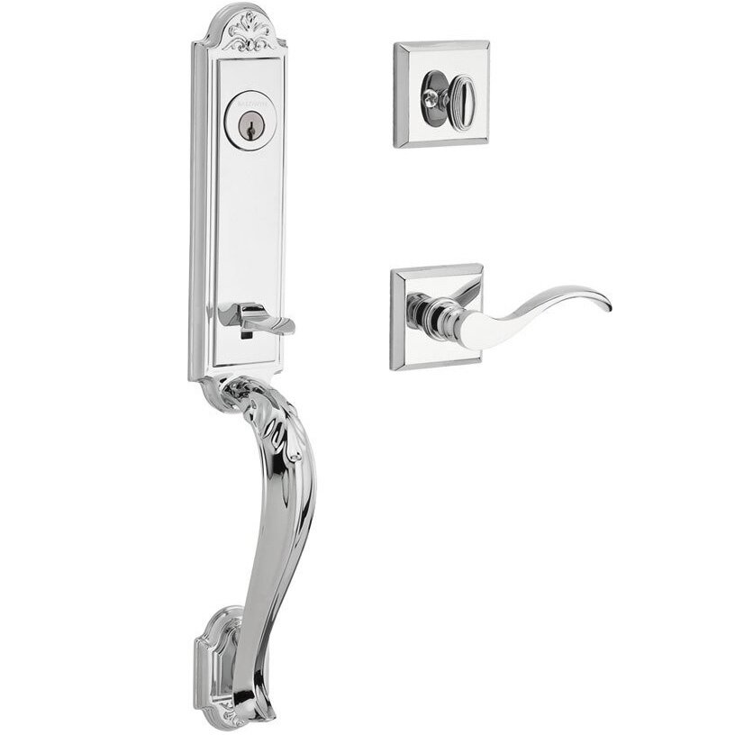 Baldwin Handleset with Left Handed Curve Lever and Traditional Square Rose in Polished Chrome