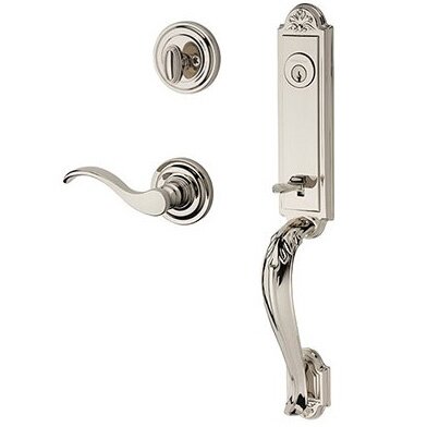 Baldwin Right Handed Single Cylinder Elizabeth Handlest with Curve Door Lever with Traditional Round Rose in Polished Nickel