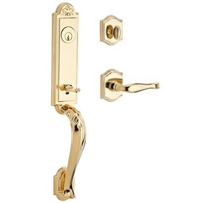 Baldwin Left Handed Single Cylinder Handleset with Decorative Lever in Polished Brass
