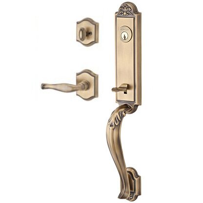 Baldwin Right Handed Single Cylinder Handleset with Decorative Lever in Matte Brass & Black