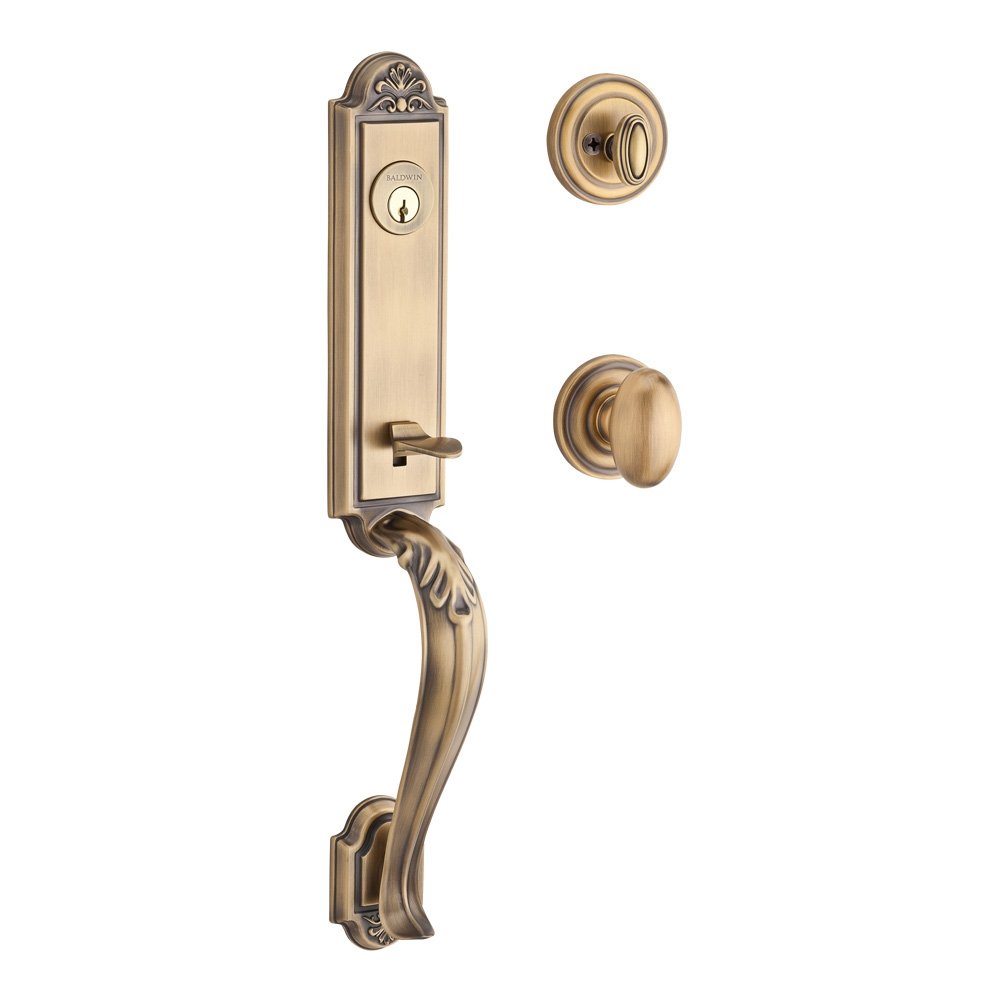 Baldwin Handleset with Ellipse Knob and Traditional Round Rose in Matte Brass & Black