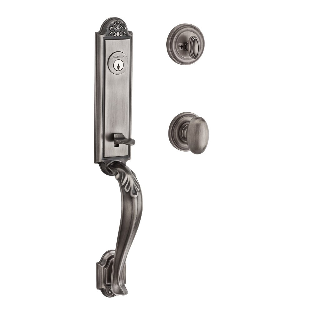 Baldwin Handleset with Ellipse Knob and Traditional Round Rose in Matte Antique Nickel