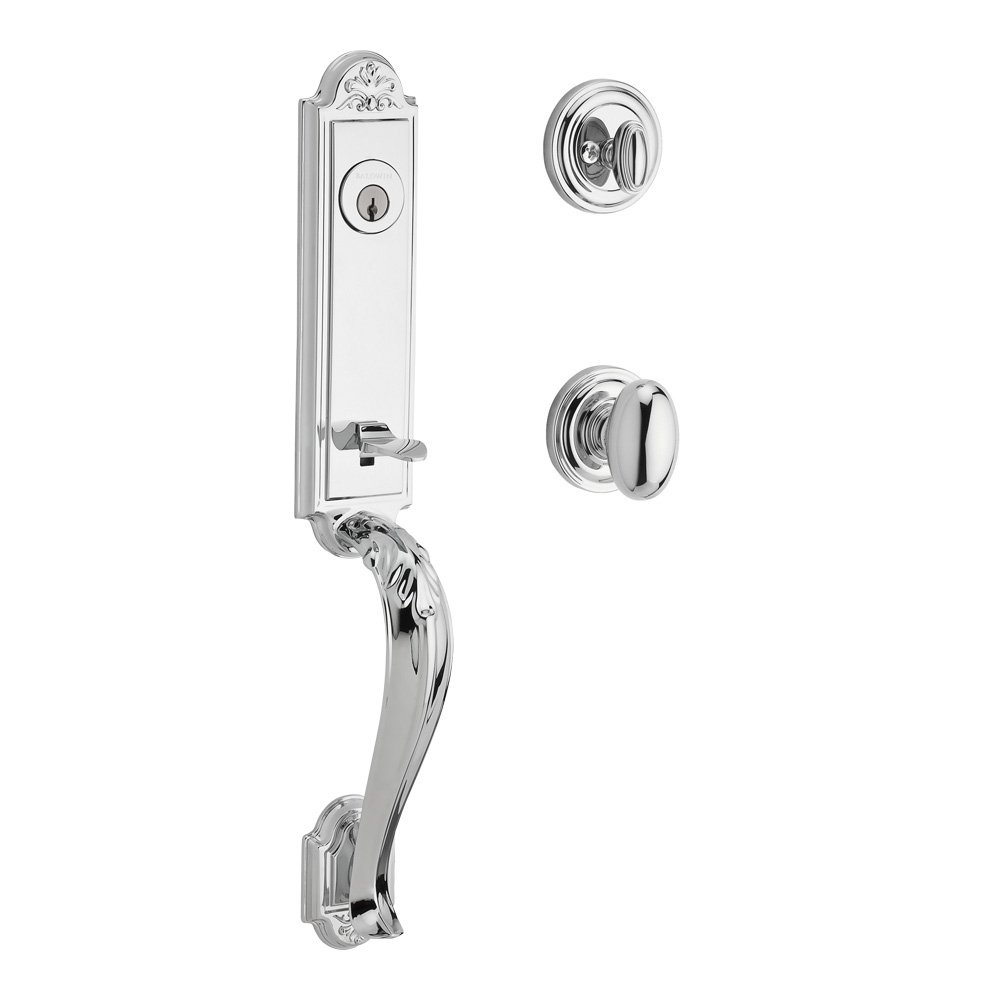 Baldwin Handleset with Ellipse Knob and Traditional Round Rose in Polished Chrome