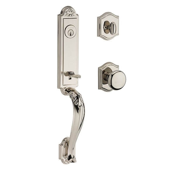 Baldwin Single Cylinder Elizabeth Handlest with Round Door Knob with Traditional Arch Rose in Polished Nickel