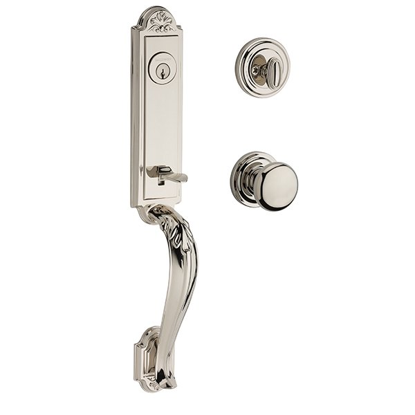 Baldwin Single Cylinder Elizabeth Handlest with Round Door Knob with Traditional Round Rose in Polished Nickel
