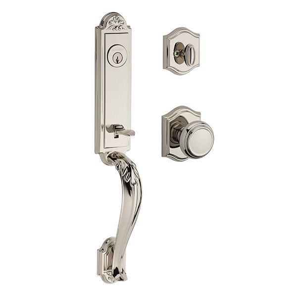 Baldwin Single Cylinder Elizabeth Handlest with Traditional Door Knob with Traditional Arch Rose in Polished Nickel