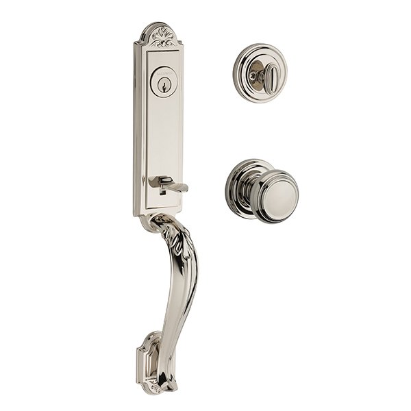 Baldwin Single Cylinder Elizabeth Handlest with Traditional Door Knob with Traditional Round Rose in Polished Nickel