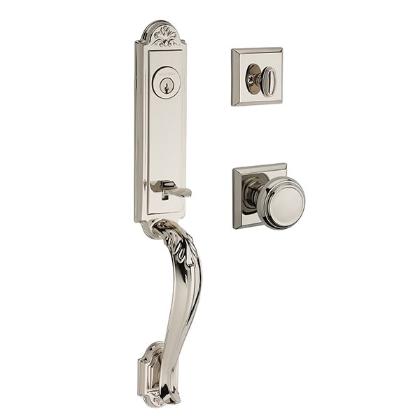 Baldwin Single Cylinder Elizabeth Handlest with Traditional Door Knob with Traditional Square Rose in Polished Nickel